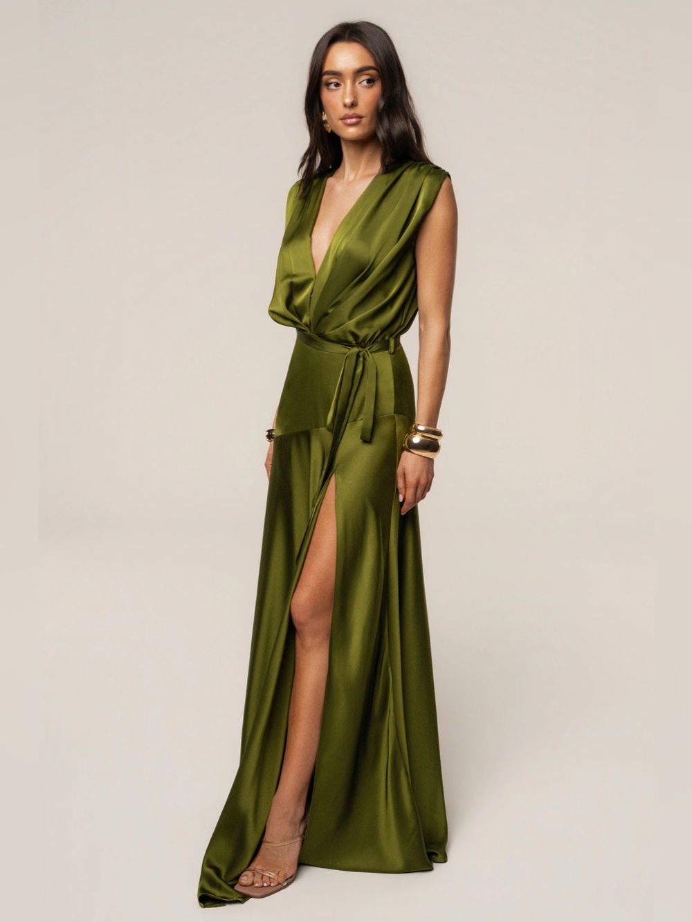 JLUXLABEL olive amalia satin maxi dress SMALL